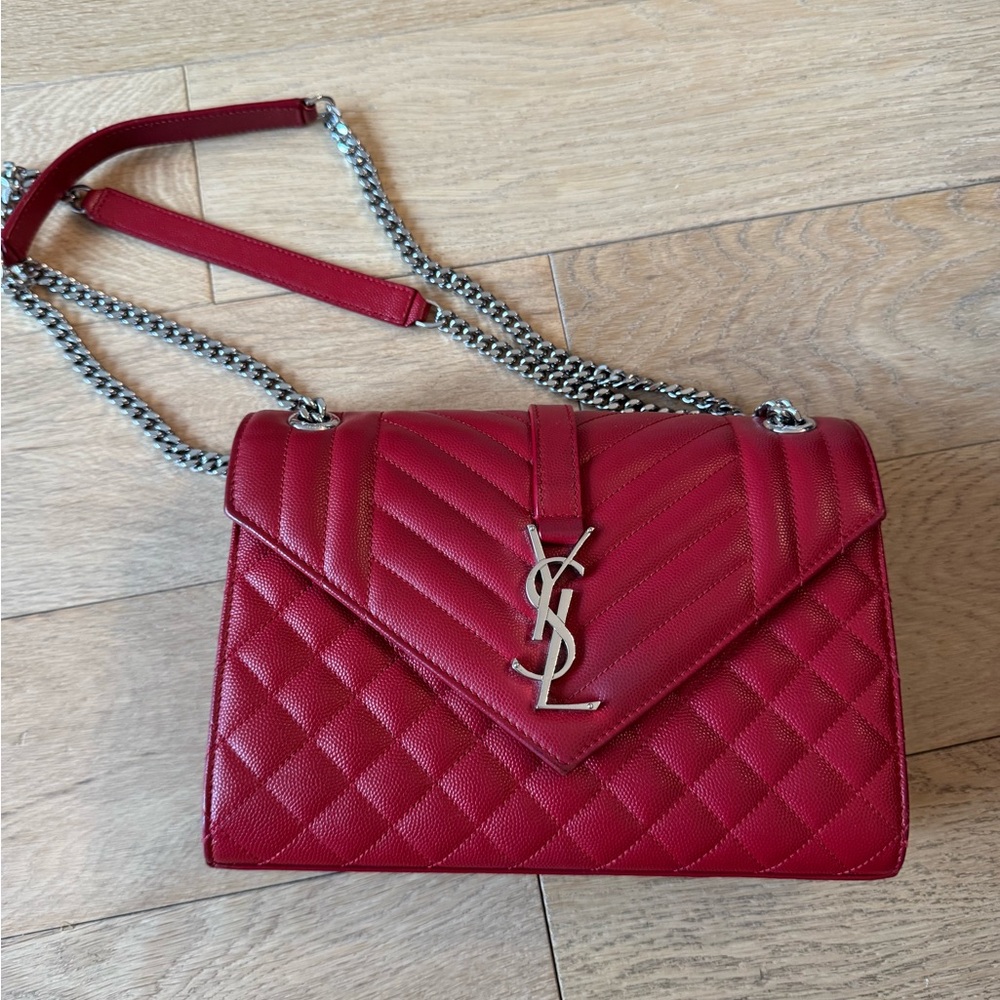 Yves Saint Laurent Red Chevron Quilted Shoulder Bag